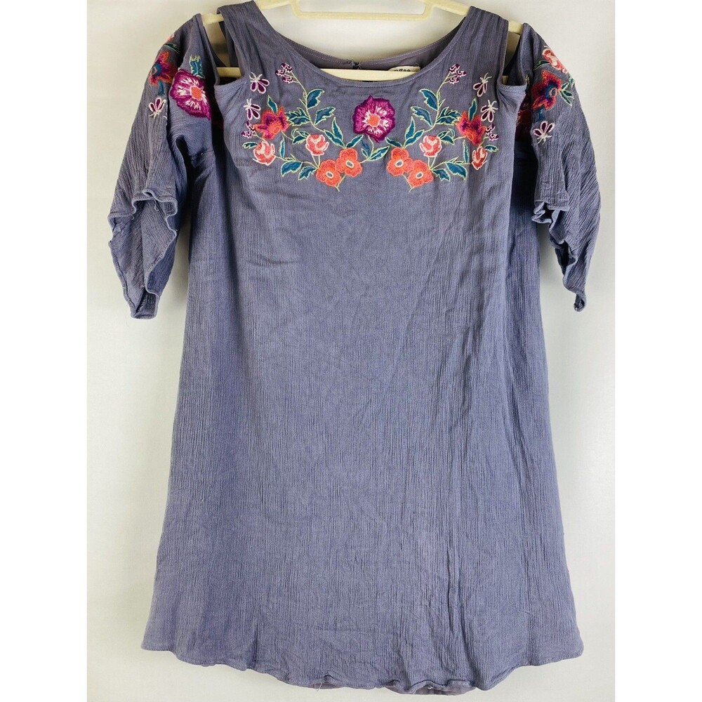 Umgee Cold Shoulder Embroidered Scoop Neck Tunic Top Dress Purple Women's MEDIUM